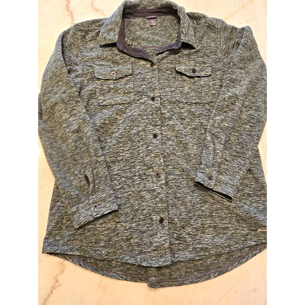 Eddie Bauer Womens gray Heathered Button-Up Collared fleece Shirt Size L